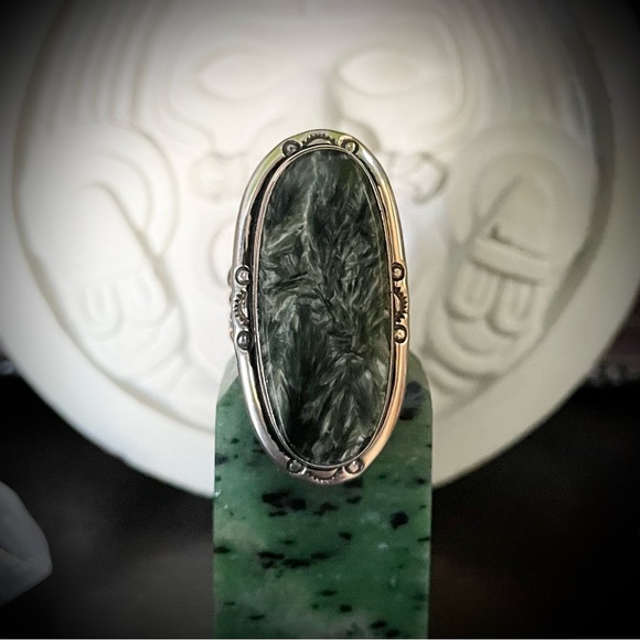 Vintage Seraphinite Sterling Silver Ring - Picture 9 of 10